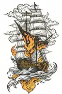 ship on fire tattoo design idea