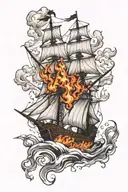 ship on fire tattoo design idea