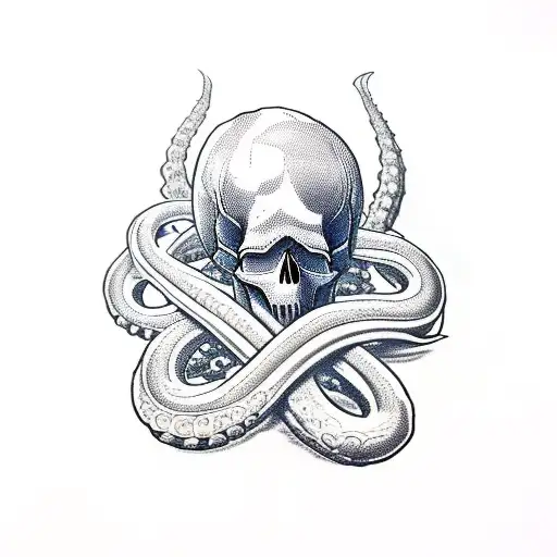 skull and kraken tattoo design idea