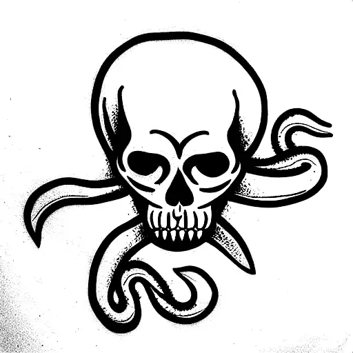 skull and kraken tattoo design idea