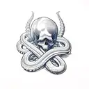 skull and kraken tattoo design idea