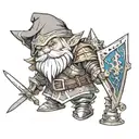 The drawing should feature a gnome in knight’s armor, and it should be done only in white, black, and gray. tattoo design idea
