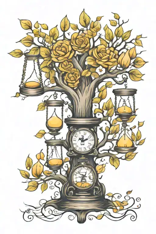 design of a family tattoo whit family tree and hourglass  tattoo design idea