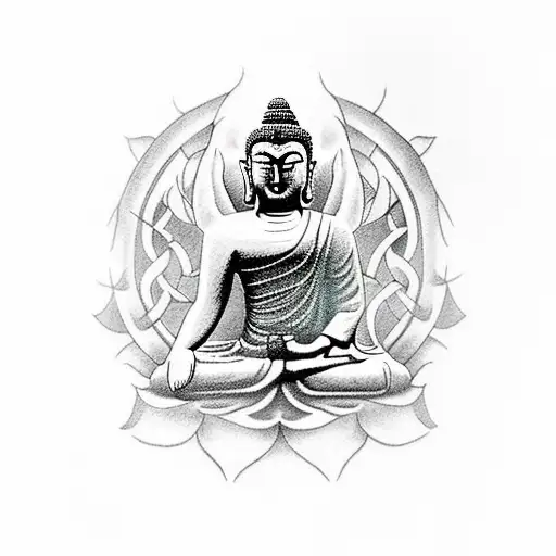 create a half sleeve tattoo that symbolises good and evil. include Buddha and a Viking in the battleground  tattoo design idea