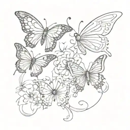 Create a tattoo template for a friendship tattoo with butterflies with the children's letters. L and H tattoo design idea