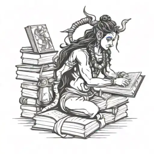 A modern interpretation of Lord Shiva as a student deity, with books and a backpack, symbolizing knowledge and wisdom tattoo design idea