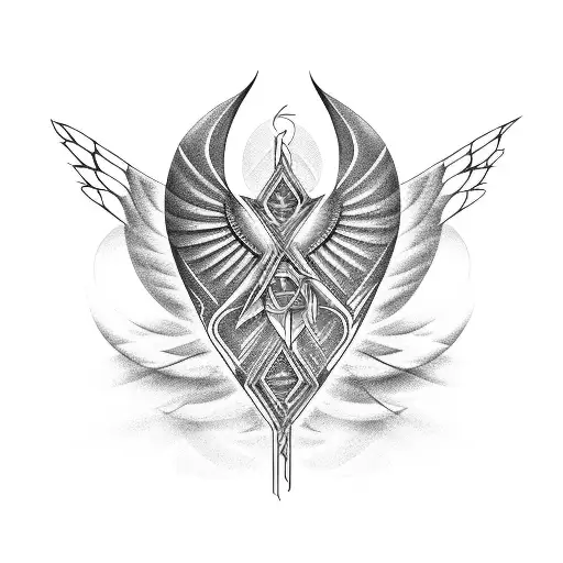 cybersigil, y2k, symmetrical, angel wing like tattoo design idea