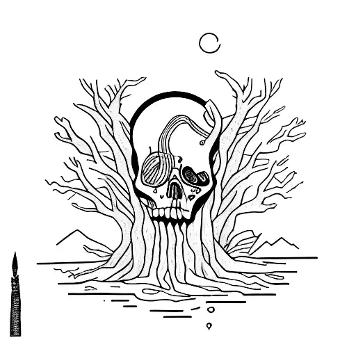 corpse against trees tattoo design idea