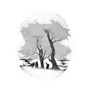 corpse against trees tattoo design idea