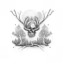 corpse against trees tattoo design idea