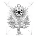 corpse against trees tattoo design idea