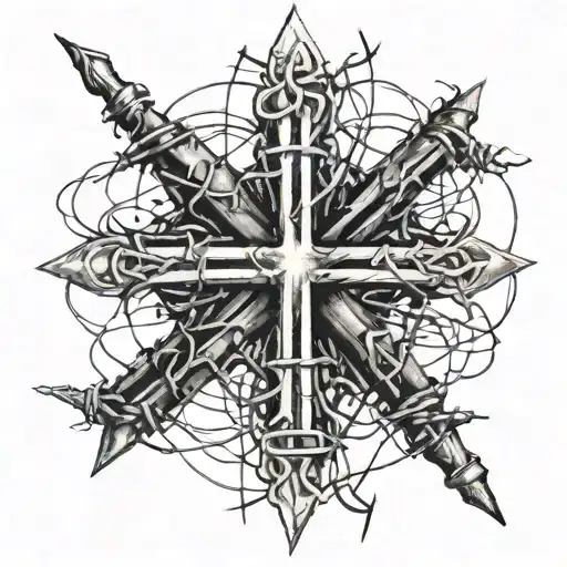 St. Andrew's cross wrapped with barbed wire tattoo design idea