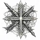 St. Andrew's cross wrapped with barbed wire tattoo design idea