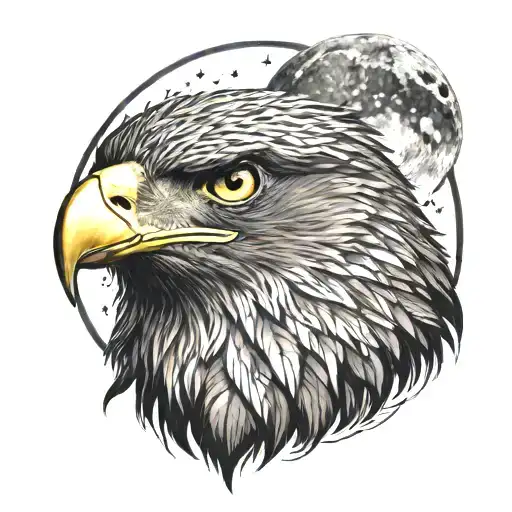 golden eagle face with full moon of covid 19 background tattoo design idea