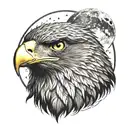 golden eagle face with full moon of covid 19 background tattoo design idea
