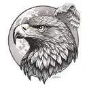 golden eagle face with full moon of covid 19 background tattoo design idea