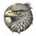 golden eagle face with full moon of covid 19 background tattoo design idea