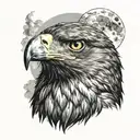 golden eagle face with full moon of covid 19 background tattoo design idea