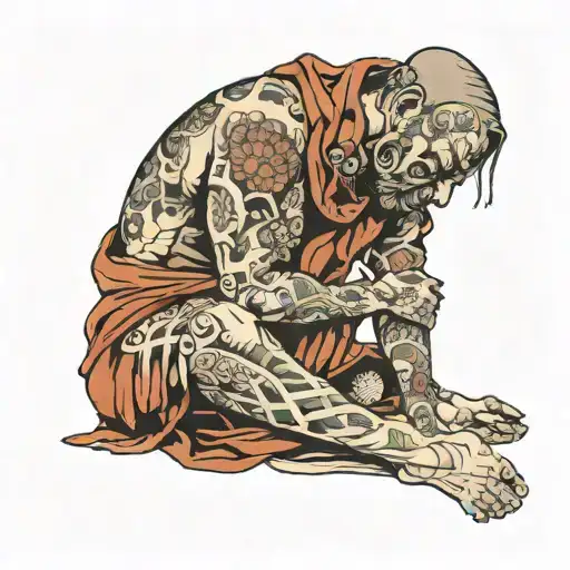 person sitting in a pile of blankets tattoo design idea