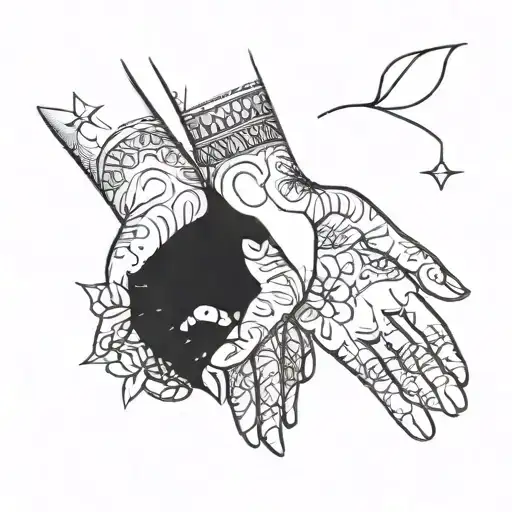 A minimalist tattoo of two hands holding each other, symbolizing the bond between siblings tattoo design idea