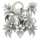 kitsune and spider lily flower tattoo design idea