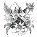 kitsune and spider lily flower tattoo design idea