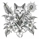 kitsune and spider lily flower tattoo design idea