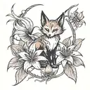 kitsune and spider lily flower tattoo design idea