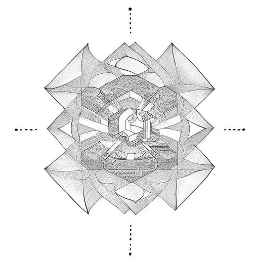 circles and square and dumbbell snake tattoo design idea