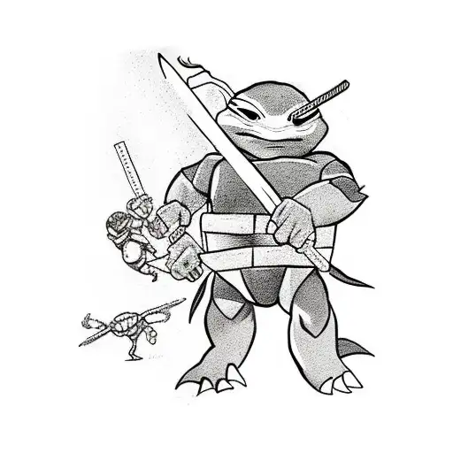 Teenage mutant ninja turtles having an epic battle against shedder on the Las Vegas strip tattoo design idea