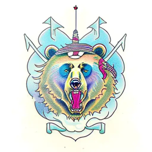 neo traditional bear throat gypsy  tattoo design idea