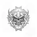 Incorporate ornamental patterns inspired by Raiders imagery into a floral sleeve design tattoo design idea