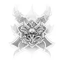 Incorporate ornamental patterns inspired by Raiders imagery into a floral sleeve design tattoo design idea