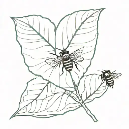 hazel tree leaf with bee on it  tattoo design idea