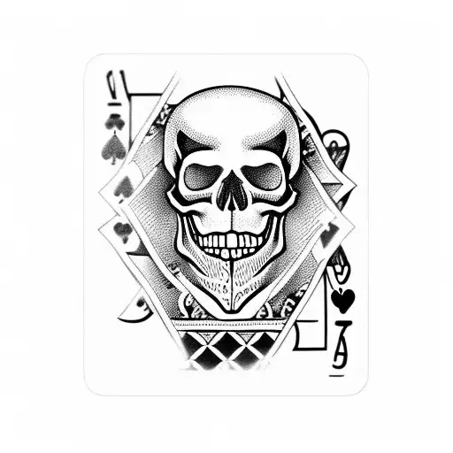 a skull with playing cards showing 1985 tattoo design idea