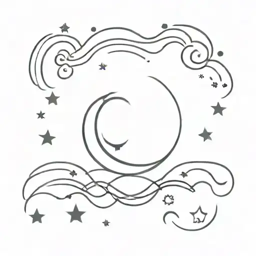 moon with wave and stars shining tattoo design idea