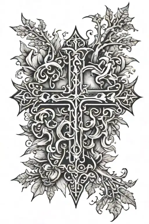 thorn crown, bible verse, cross made tattoo design idea