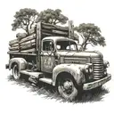 harvest truck with wood working tools in a field tattoo design idea