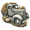 harvest truck with wood working tools in a field tattoo design idea