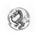 I would like a dragon around a catana that goes up from my triceps to my pectoral, with fire and water effects around th tattoo design idea