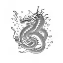 I would like a dragon around a catana that goes up from my triceps to my pectoral, with fire and water effects around th tattoo design idea