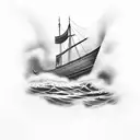 A construction manager guiding a boat through stormy waters tattoo design idea