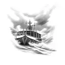 A construction manager guiding a boat through stormy waters tattoo design idea