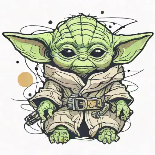 Baby Yoda wearing tattoo design idea