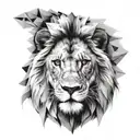 realistic lion smoothly transitioning to polygonal lion tattoo design idea