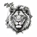 realistic lion smoothly transitioning to polygonal lion tattoo design idea