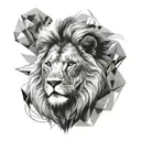realistic lion smoothly transitioning to polygonal lion tattoo design idea
