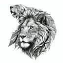 realistic lion smoothly transitioning to polygonal lion tattoo design idea