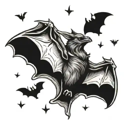 bats flying up hand  tattoo design idea