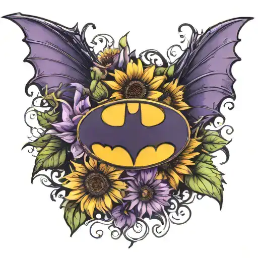 batman symbol purple sunflowers inside tattoo design idea